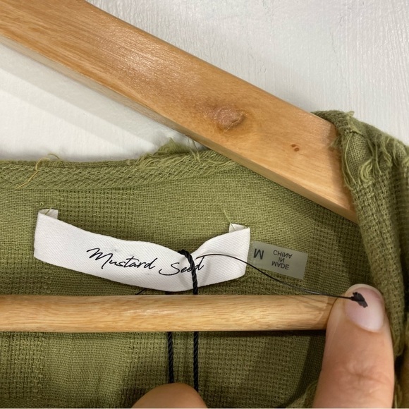 Mustard Seed BOHO Fringe Flowy Ruffle Short Sleeve Mini Dress Size Medium (NWT) - Picture 3 of 7